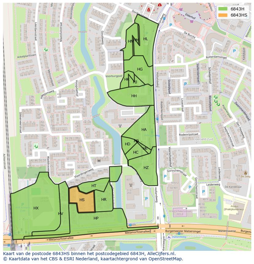 Afbeelding van het postcodegebied 6843 HS op de kaart.