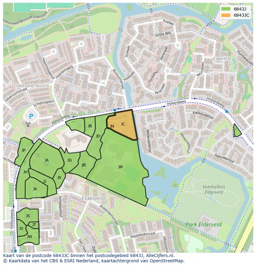 Afbeelding van het postcodegebied 6843 JC op de kaart.