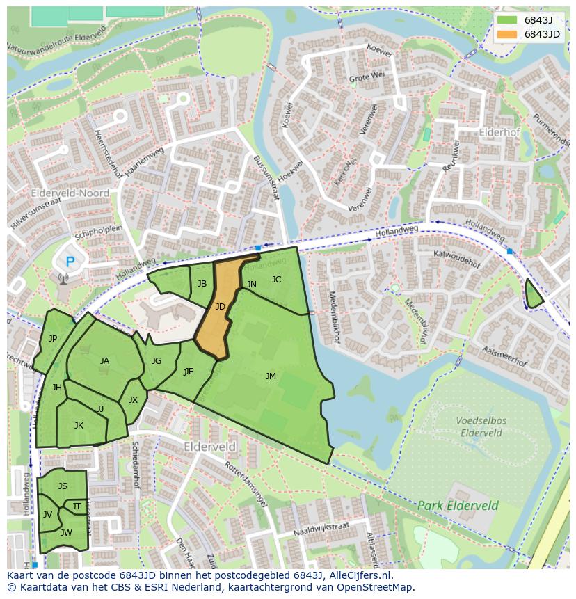 Afbeelding van het postcodegebied 6843 JD op de kaart.
