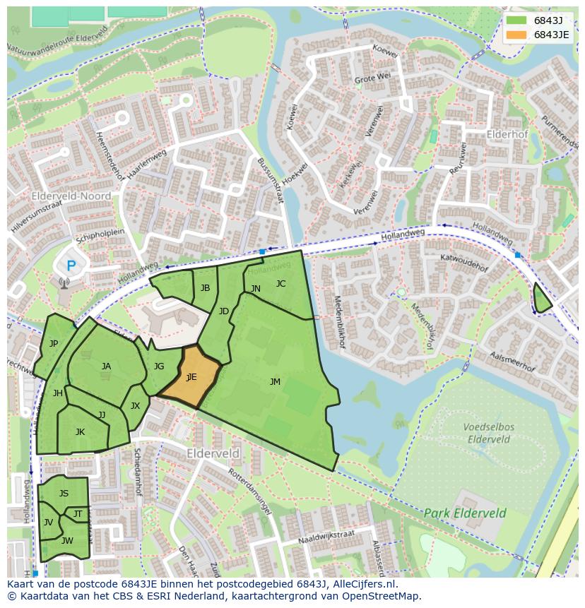Afbeelding van het postcodegebied 6843 JE op de kaart.