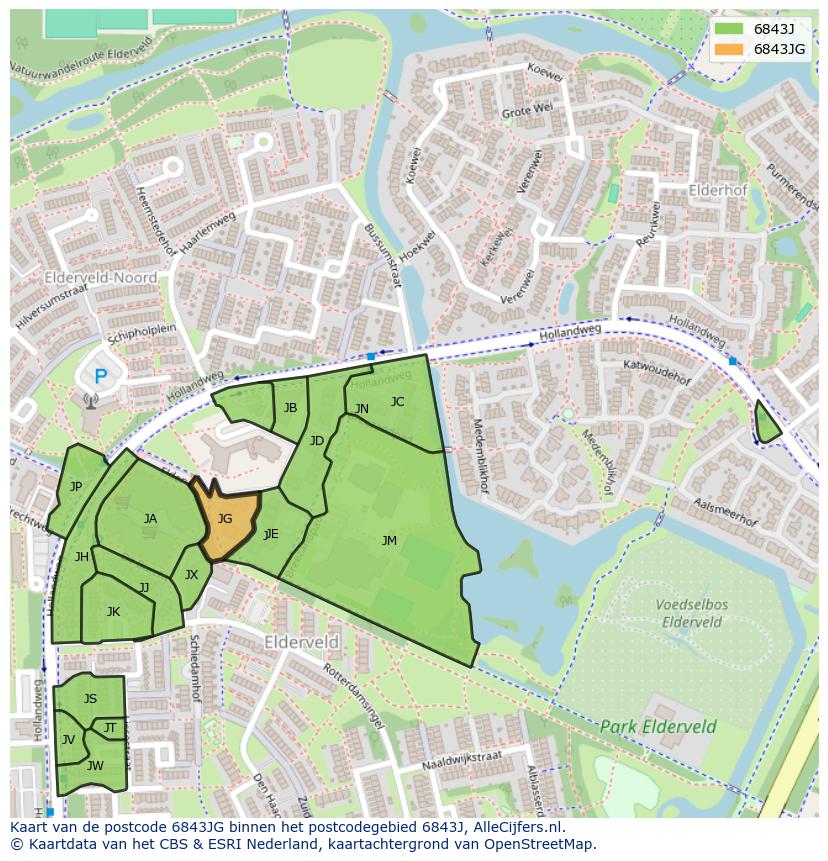 Afbeelding van het postcodegebied 6843 JG op de kaart.