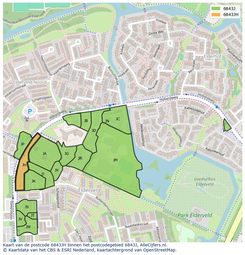 Afbeelding van het postcodegebied 6843 JH op de kaart.