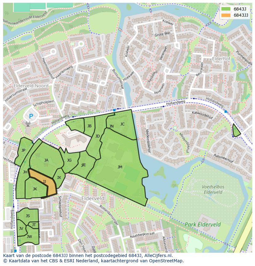 Afbeelding van het postcodegebied 6843 JJ op de kaart.