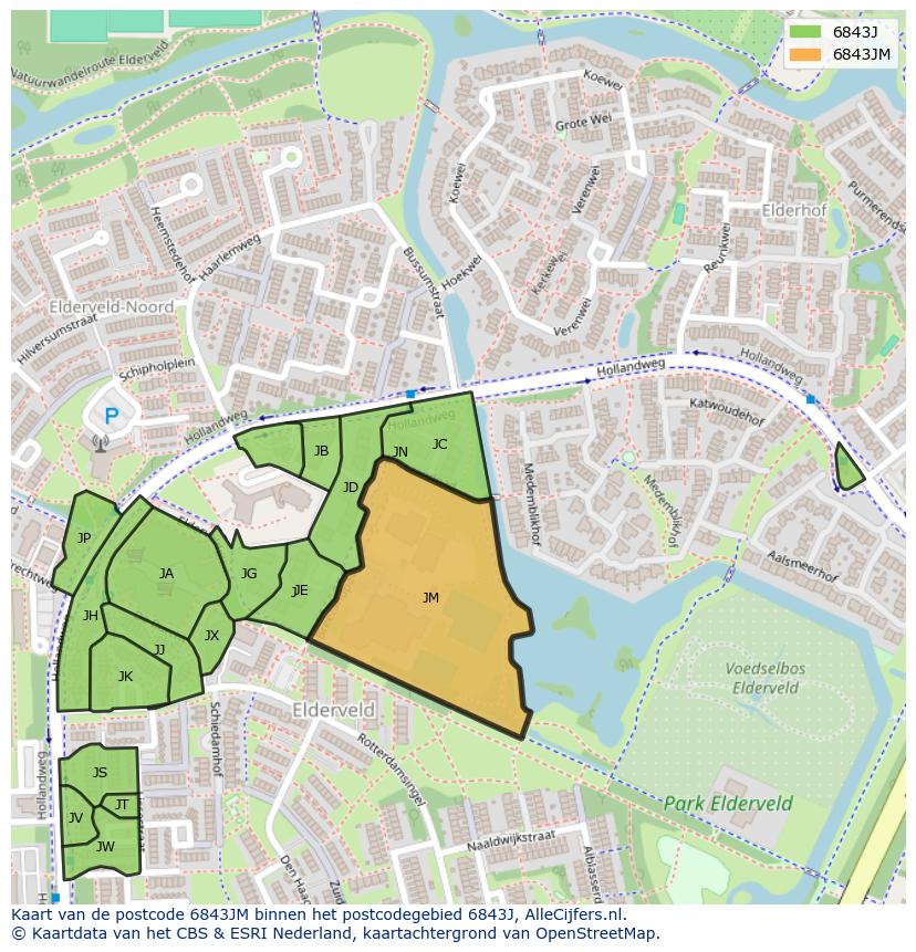 Afbeelding van het postcodegebied 6843 JM op de kaart.