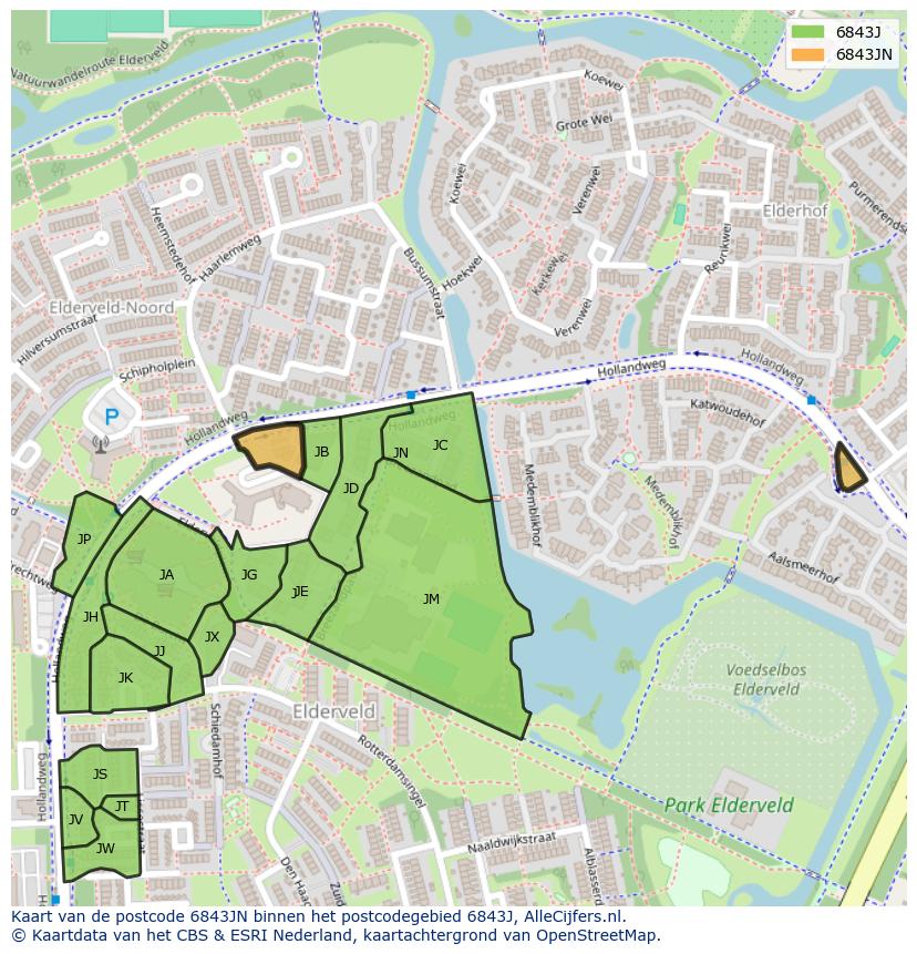Afbeelding van het postcodegebied 6843 JN op de kaart.