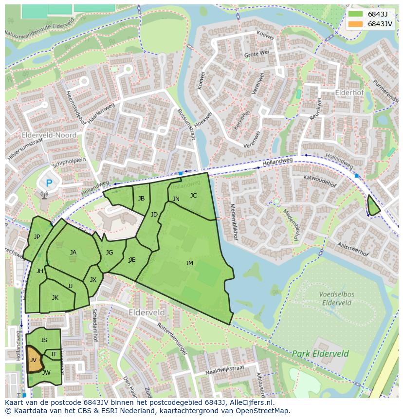 Afbeelding van het postcodegebied 6843 JV op de kaart.