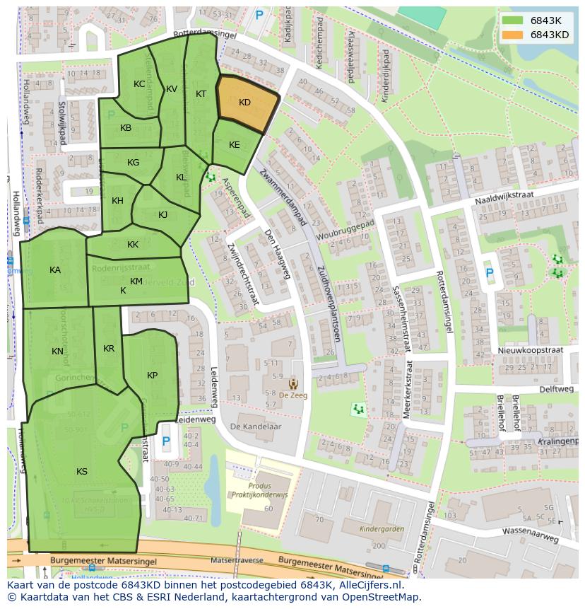 Afbeelding van het postcodegebied 6843 KD op de kaart.