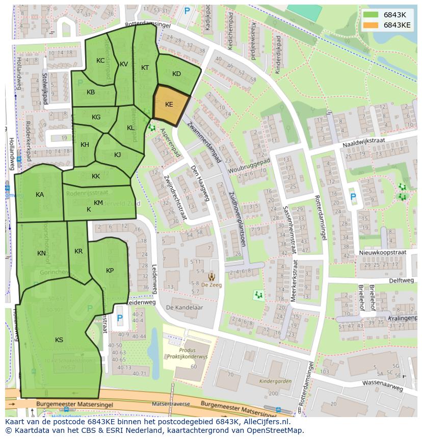Afbeelding van het postcodegebied 6843 KE op de kaart.