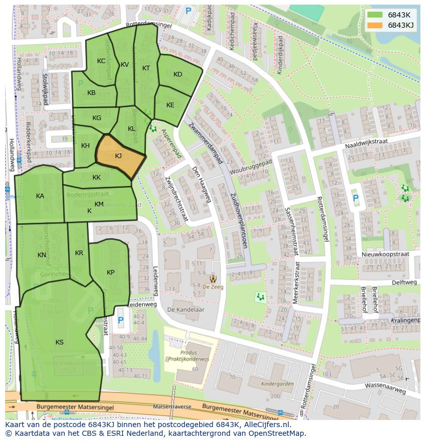 Afbeelding van het postcodegebied 6843 KJ op de kaart.