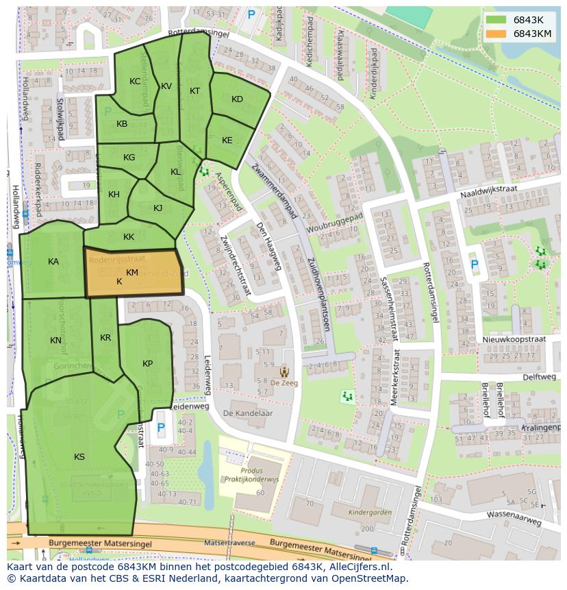 Afbeelding van het postcodegebied 6843 KM op de kaart.