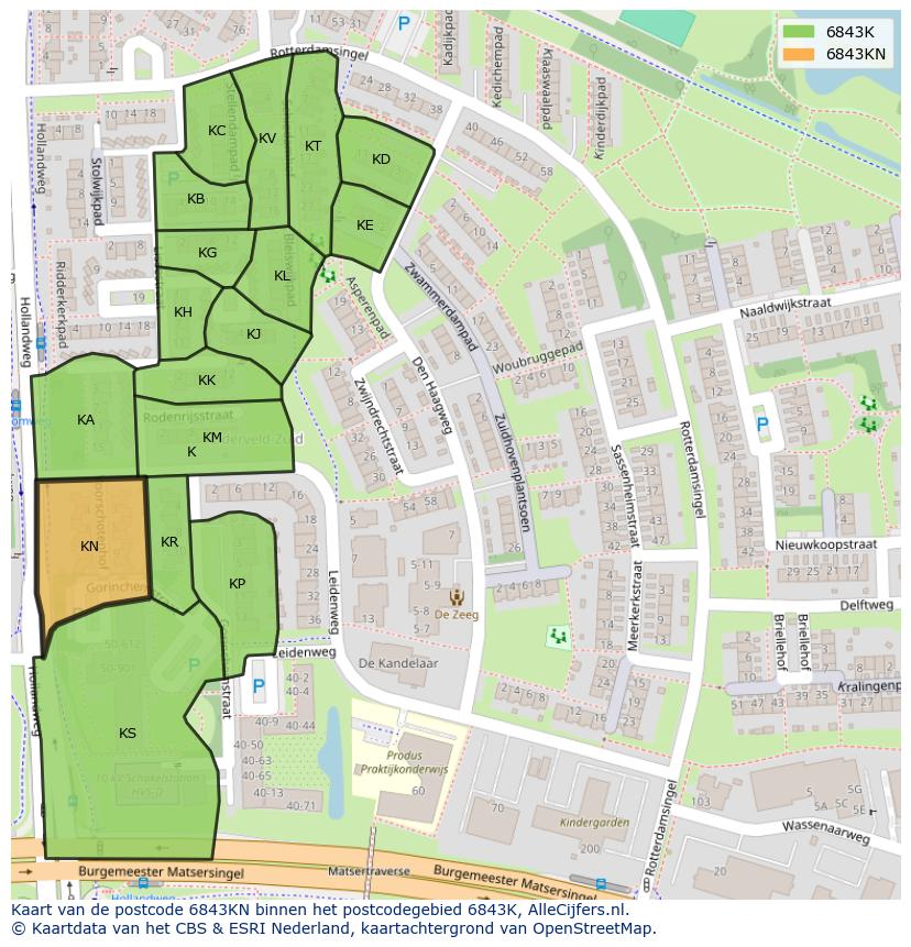 Afbeelding van het postcodegebied 6843 KN op de kaart.