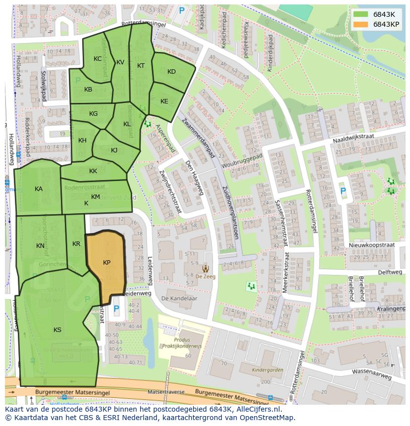 Afbeelding van het postcodegebied 6843 KP op de kaart.