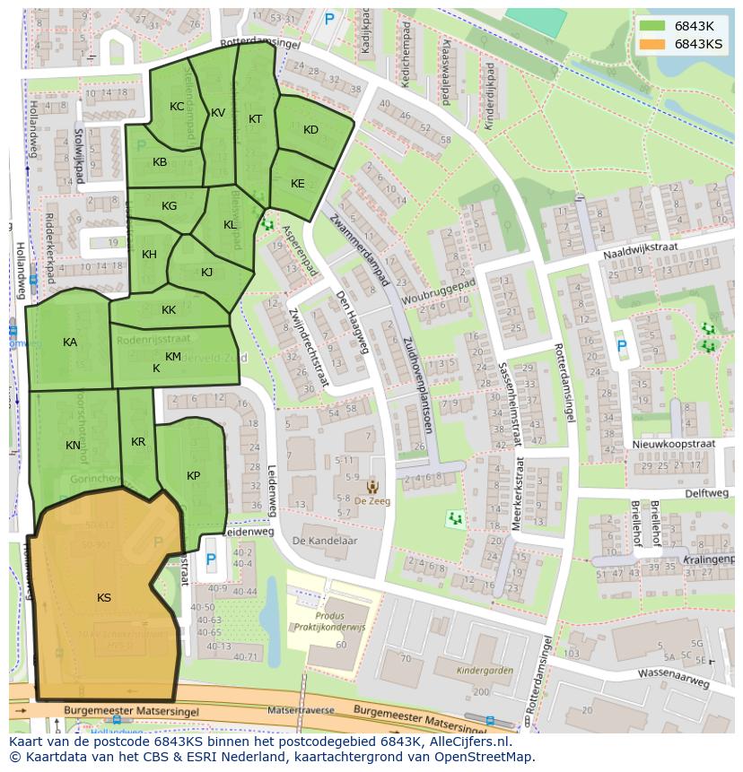 Afbeelding van het postcodegebied 6843 KS op de kaart.