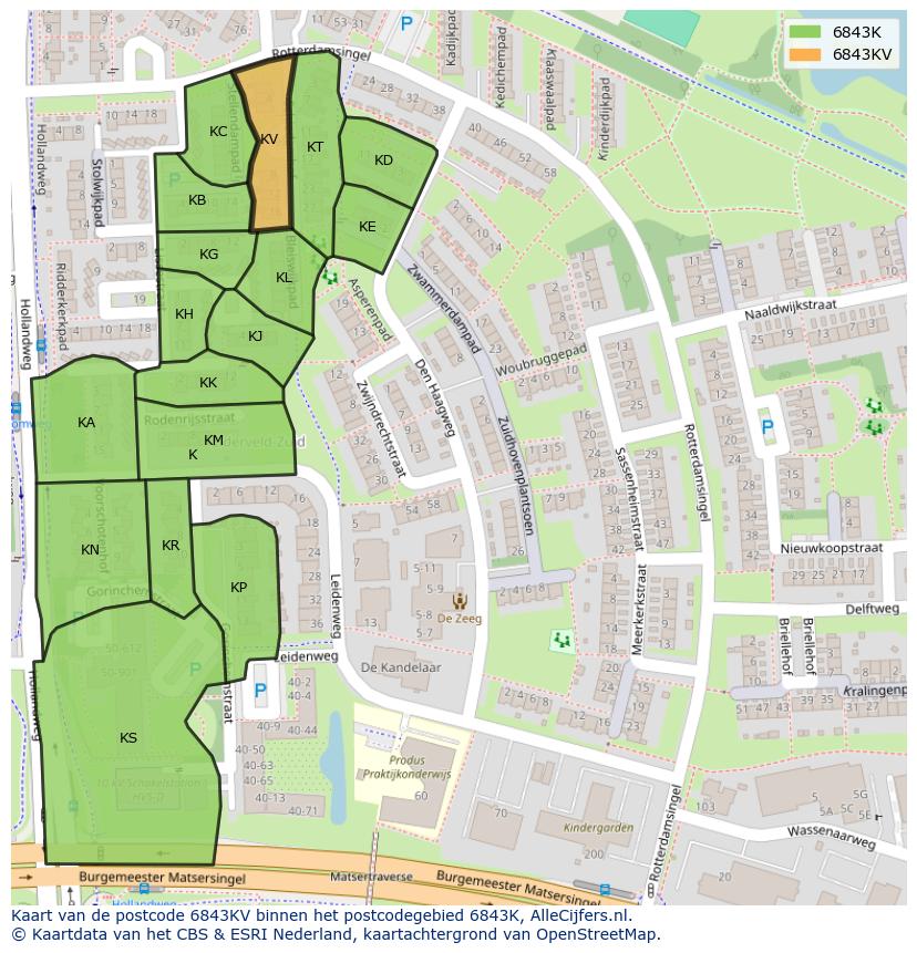 Afbeelding van het postcodegebied 6843 KV op de kaart.