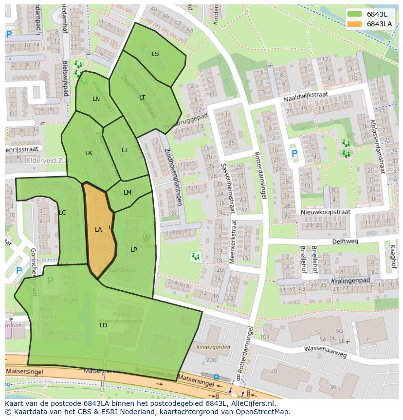 Afbeelding van het postcodegebied 6843 LA op de kaart.