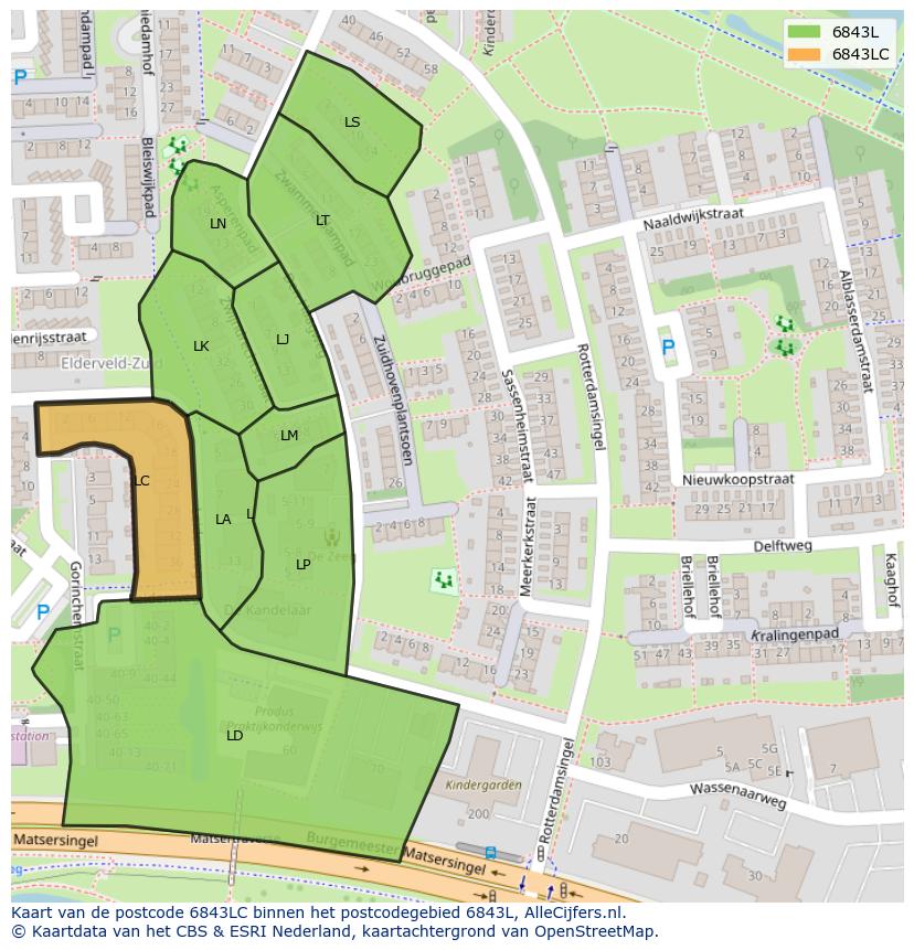 Afbeelding van het postcodegebied 6843 LC op de kaart.