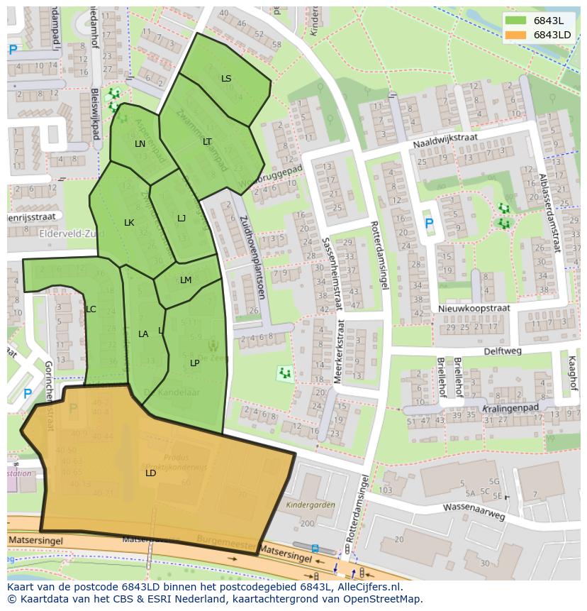 Afbeelding van het postcodegebied 6843 LD op de kaart.