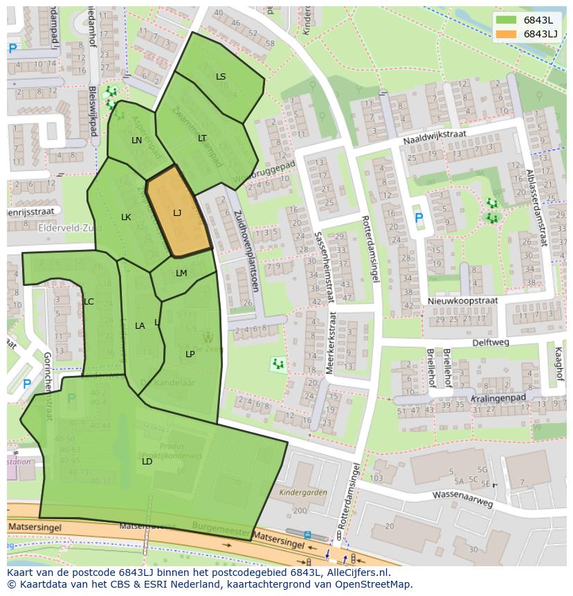 Afbeelding van het postcodegebied 6843 LJ op de kaart.