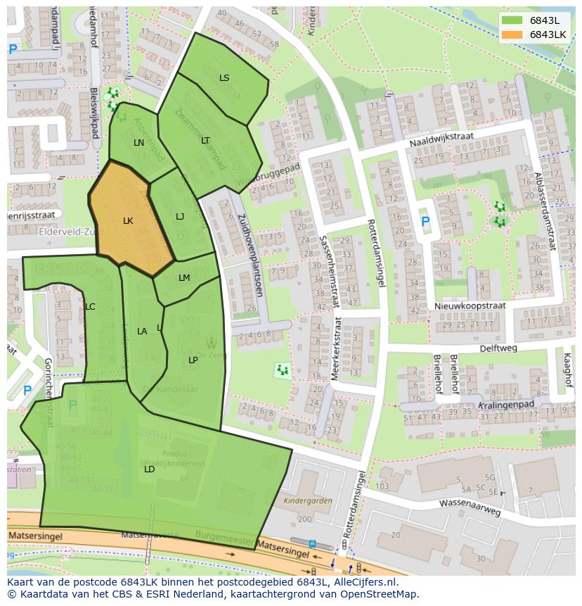 Afbeelding van het postcodegebied 6843 LK op de kaart.