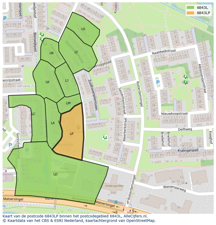 Afbeelding van het postcodegebied 6843 LP op de kaart.