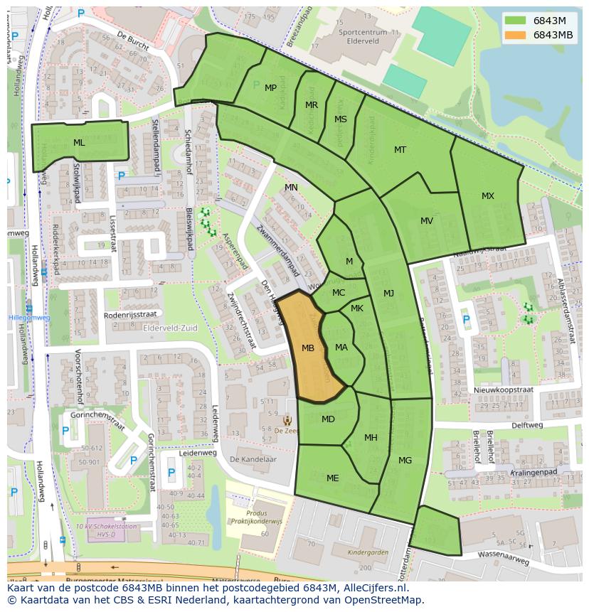 Afbeelding van het postcodegebied 6843 MB op de kaart.