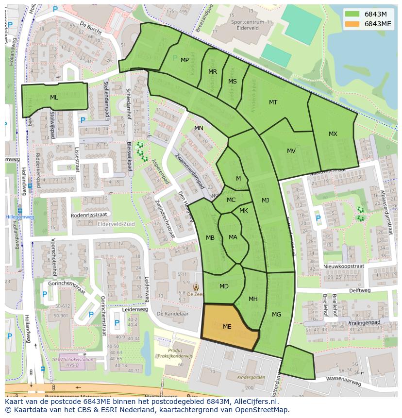 Afbeelding van het postcodegebied 6843 ME op de kaart.