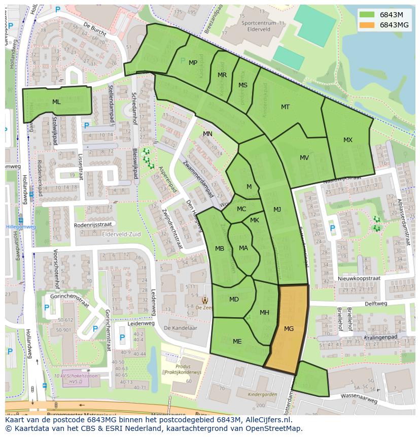 Afbeelding van het postcodegebied 6843 MG op de kaart.