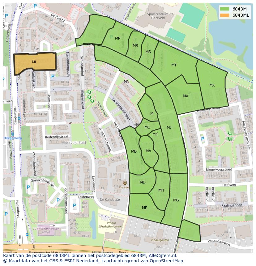 Afbeelding van het postcodegebied 6843 ML op de kaart.