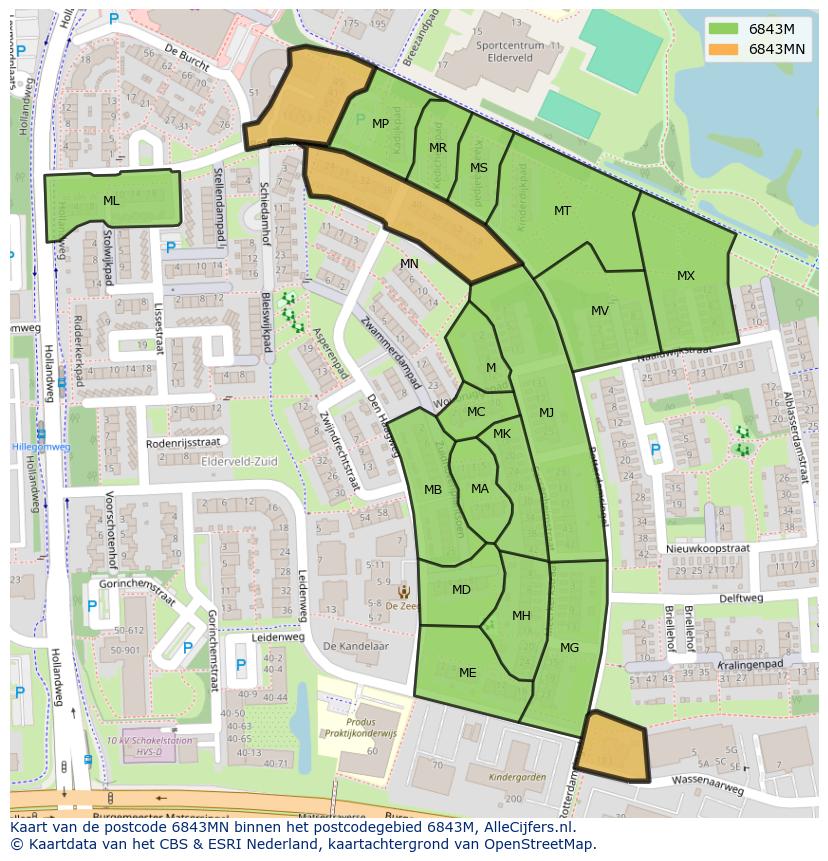 Afbeelding van het postcodegebied 6843 MN op de kaart.