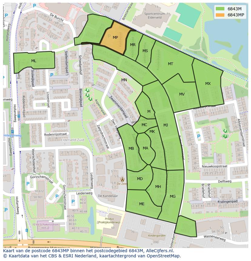 Afbeelding van het postcodegebied 6843 MP op de kaart.