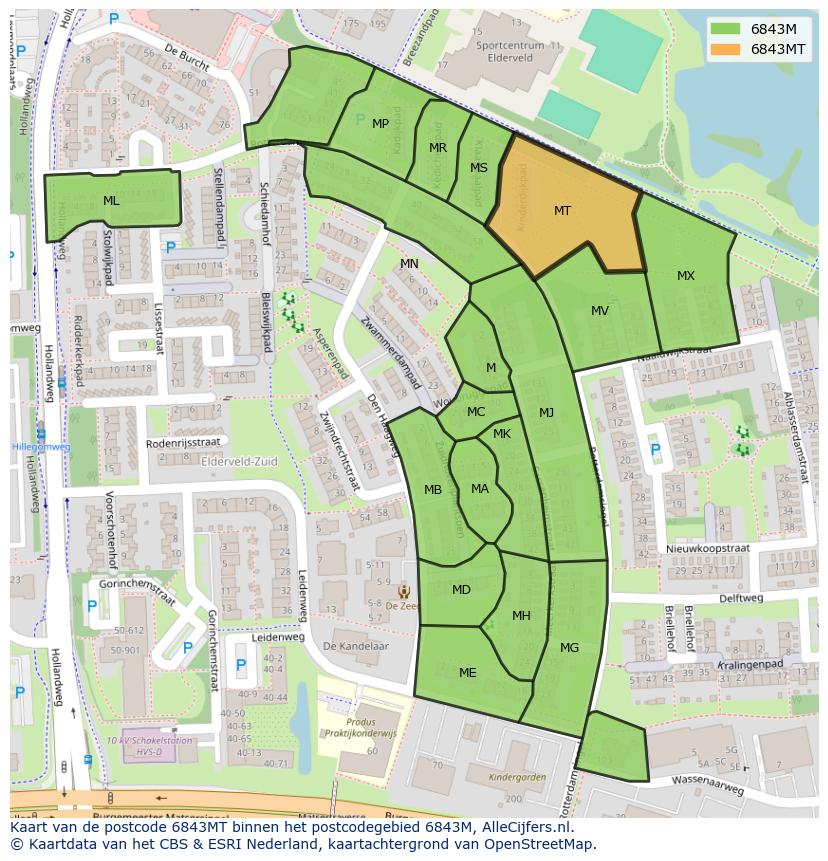 Afbeelding van het postcodegebied 6843 MT op de kaart.