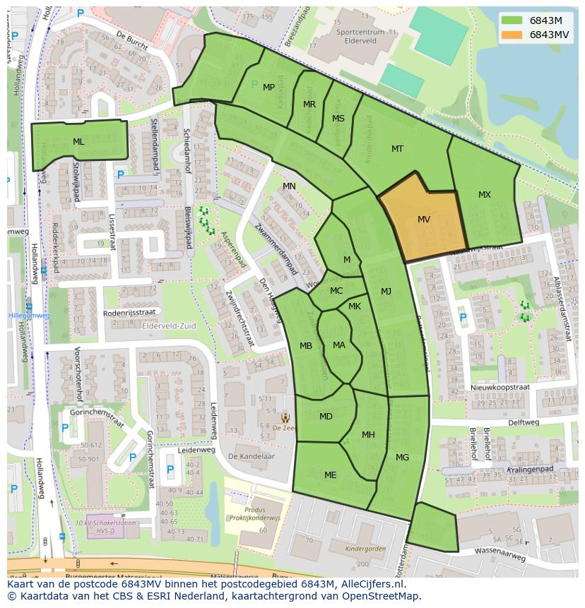 Afbeelding van het postcodegebied 6843 MV op de kaart.