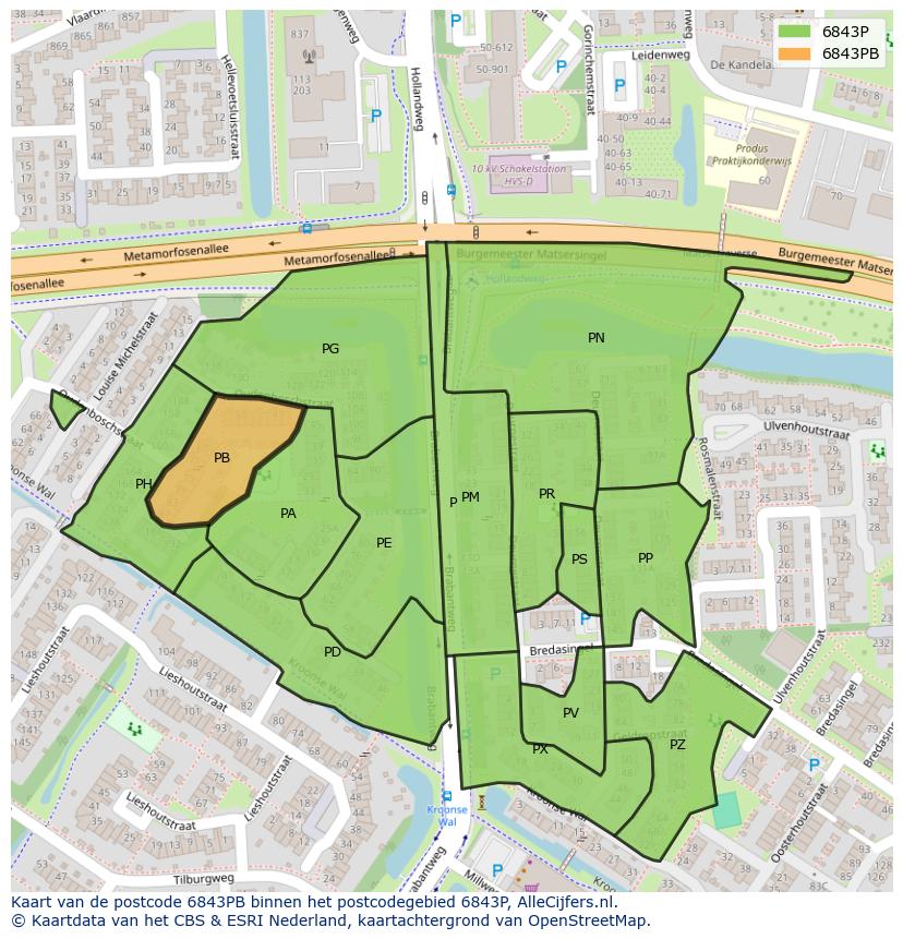 Afbeelding van het postcodegebied 6843 PB op de kaart.