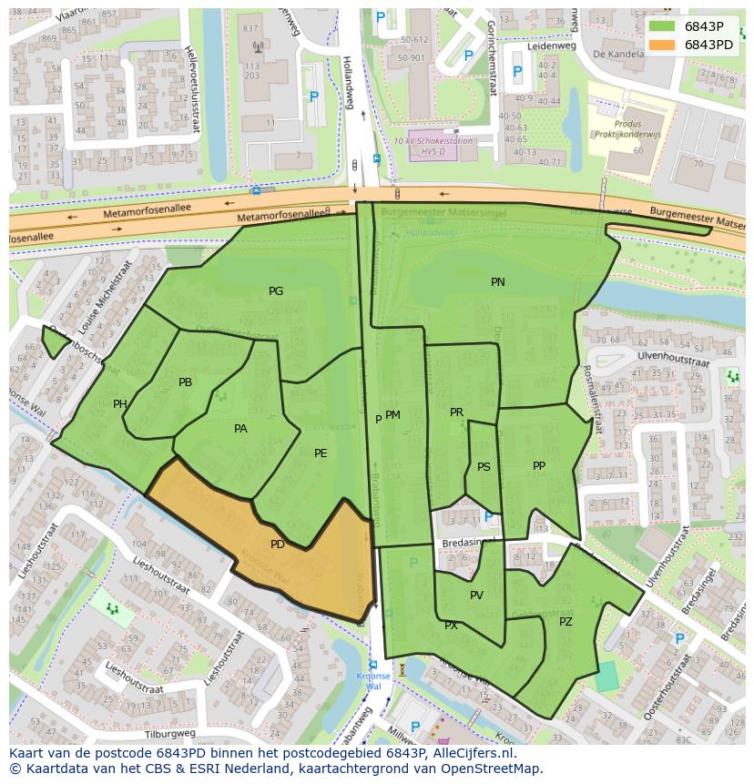 Afbeelding van het postcodegebied 6843 PD op de kaart.