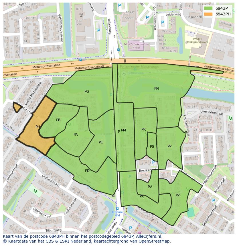Afbeelding van het postcodegebied 6843 PH op de kaart.