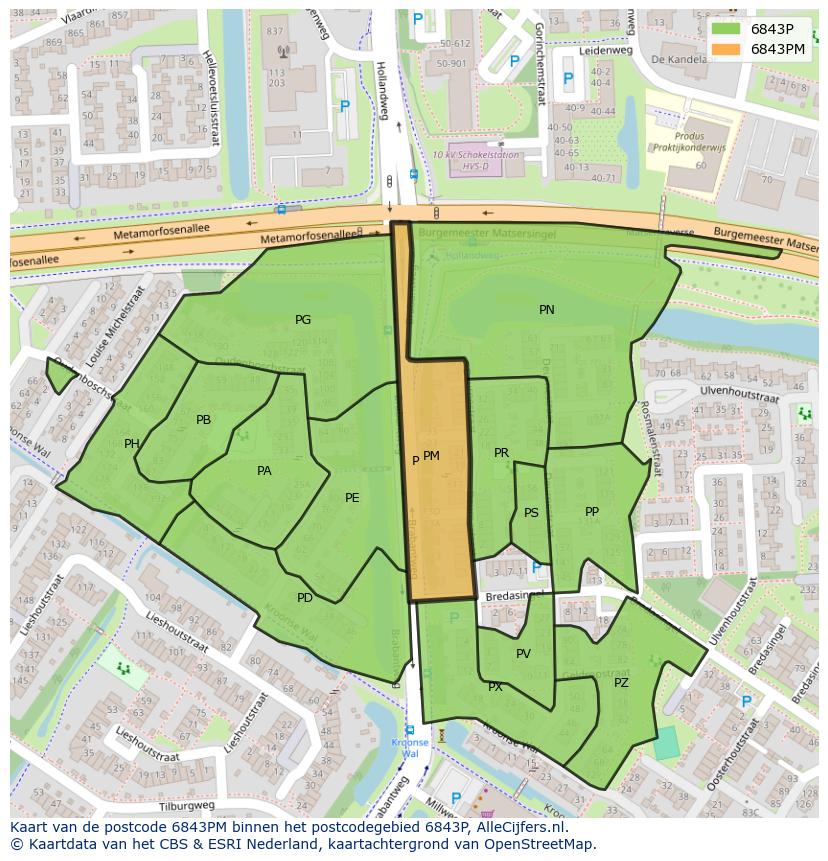 Afbeelding van het postcodegebied 6843 PM op de kaart.