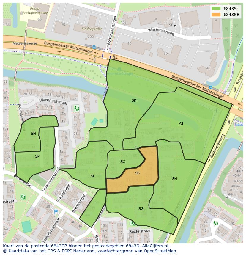 Afbeelding van het postcodegebied 6843 SB op de kaart.