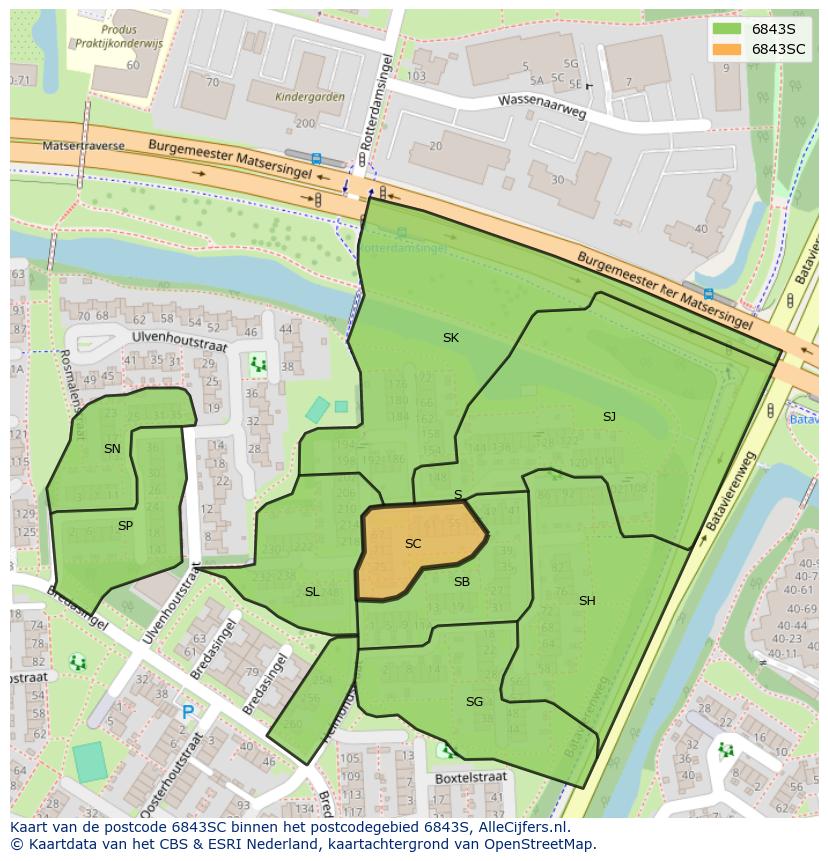 Afbeelding van het postcodegebied 6843 SC op de kaart.