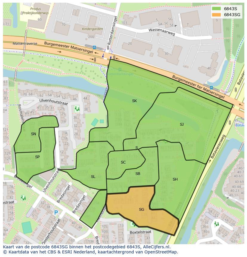 Afbeelding van het postcodegebied 6843 SG op de kaart.