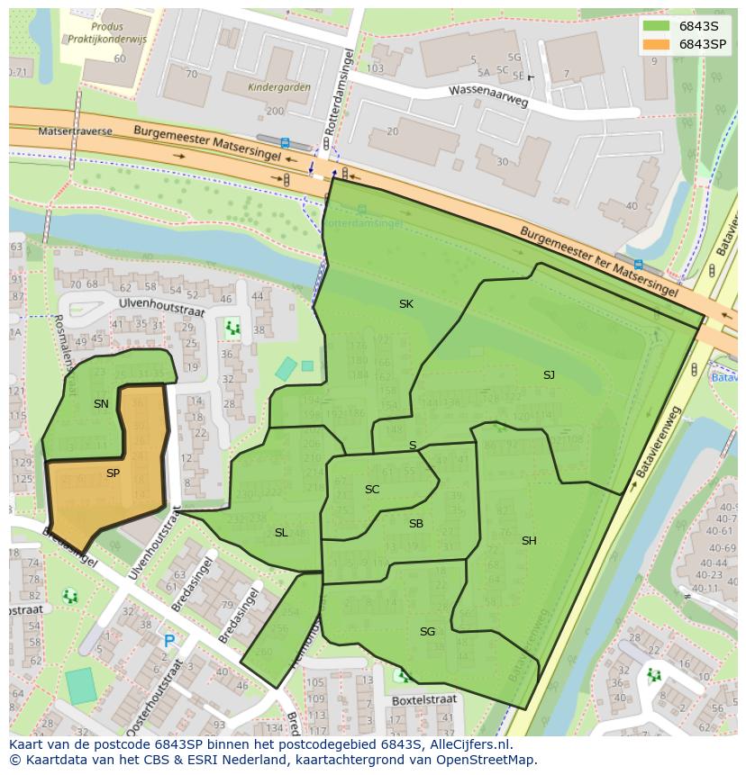 Afbeelding van het postcodegebied 6843 SP op de kaart.