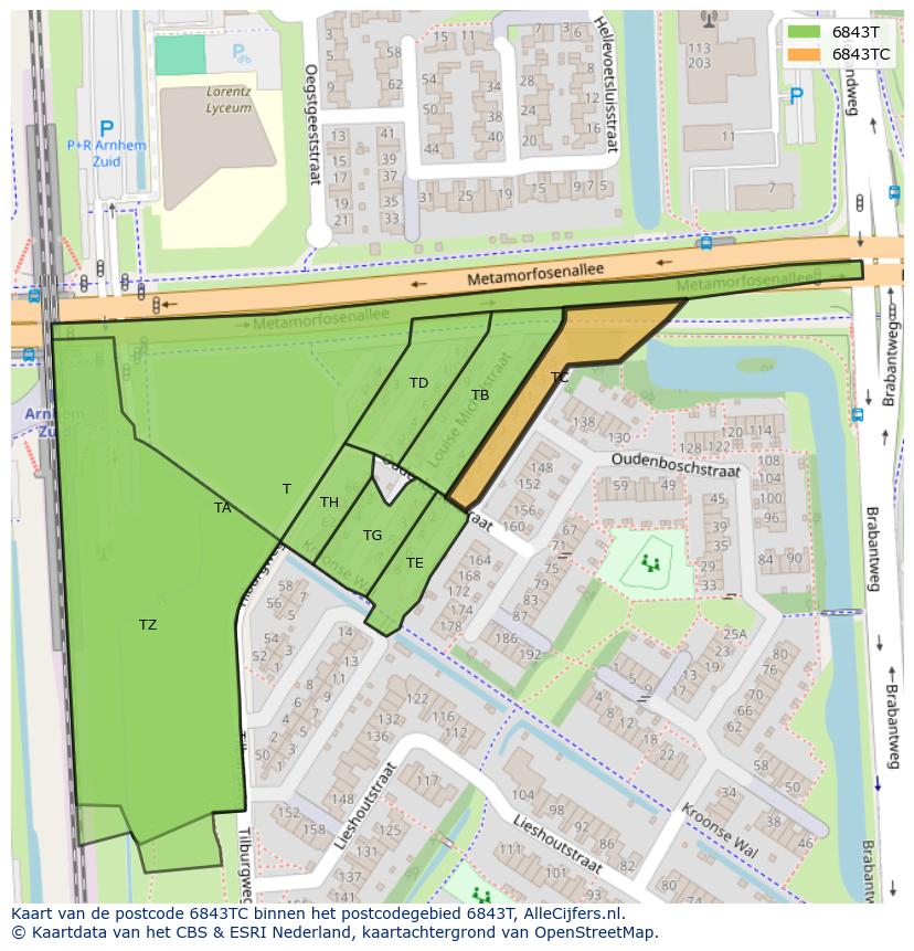 Afbeelding van het postcodegebied 6843 TC op de kaart.