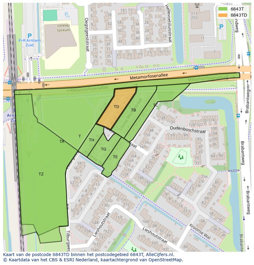 Afbeelding van het postcodegebied 6843 TD op de kaart.