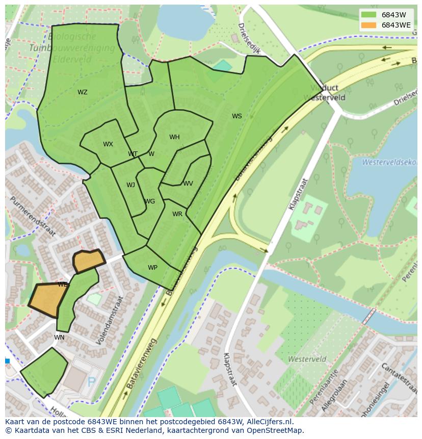 Afbeelding van het postcodegebied 6843 WE op de kaart.