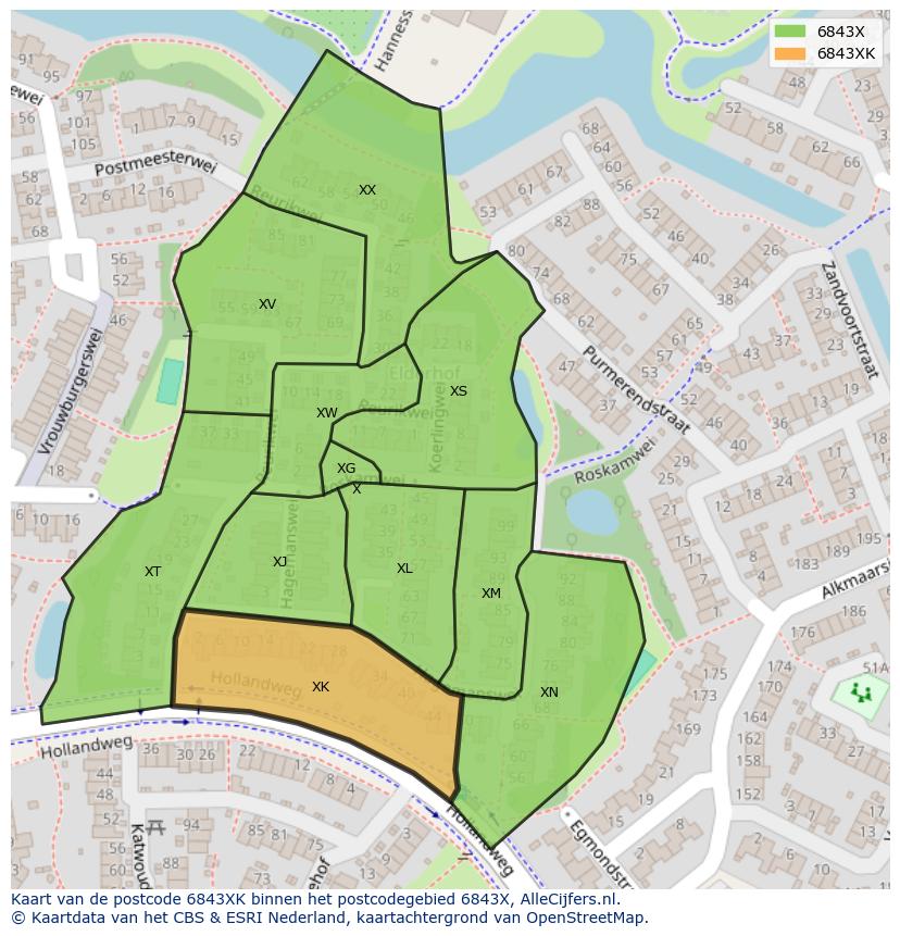 Afbeelding van het postcodegebied 6843 XK op de kaart.