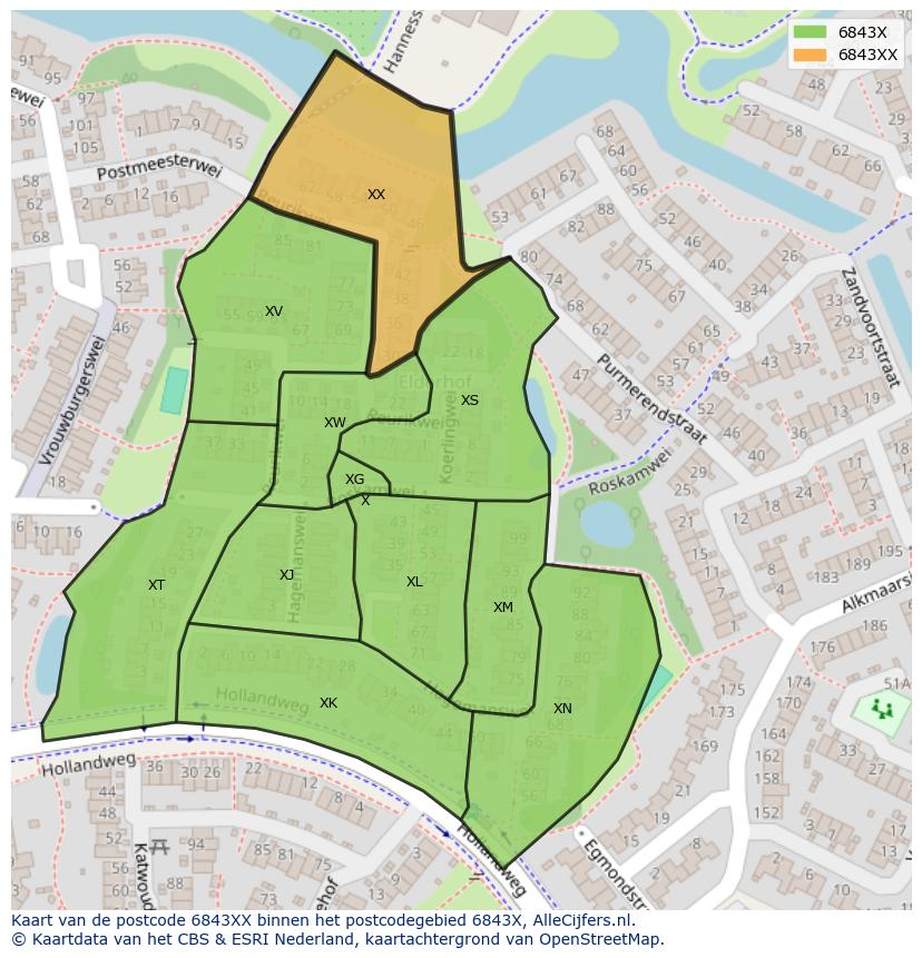 Afbeelding van het postcodegebied 6843 XX op de kaart.