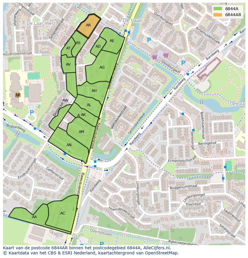 Afbeelding van het postcodegebied 6844 AR op de kaart.