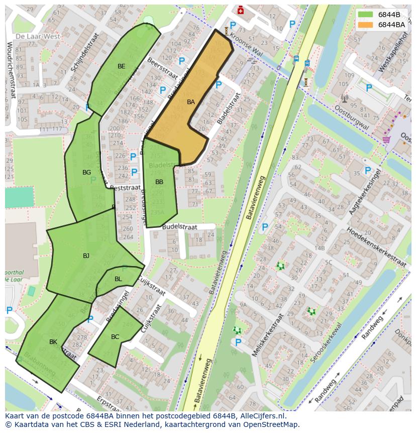 Afbeelding van het postcodegebied 6844 BA op de kaart.