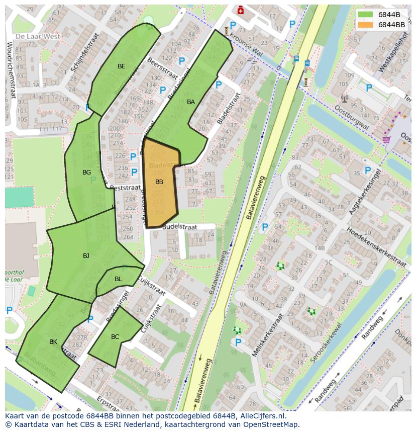 Afbeelding van het postcodegebied 6844 BB op de kaart.