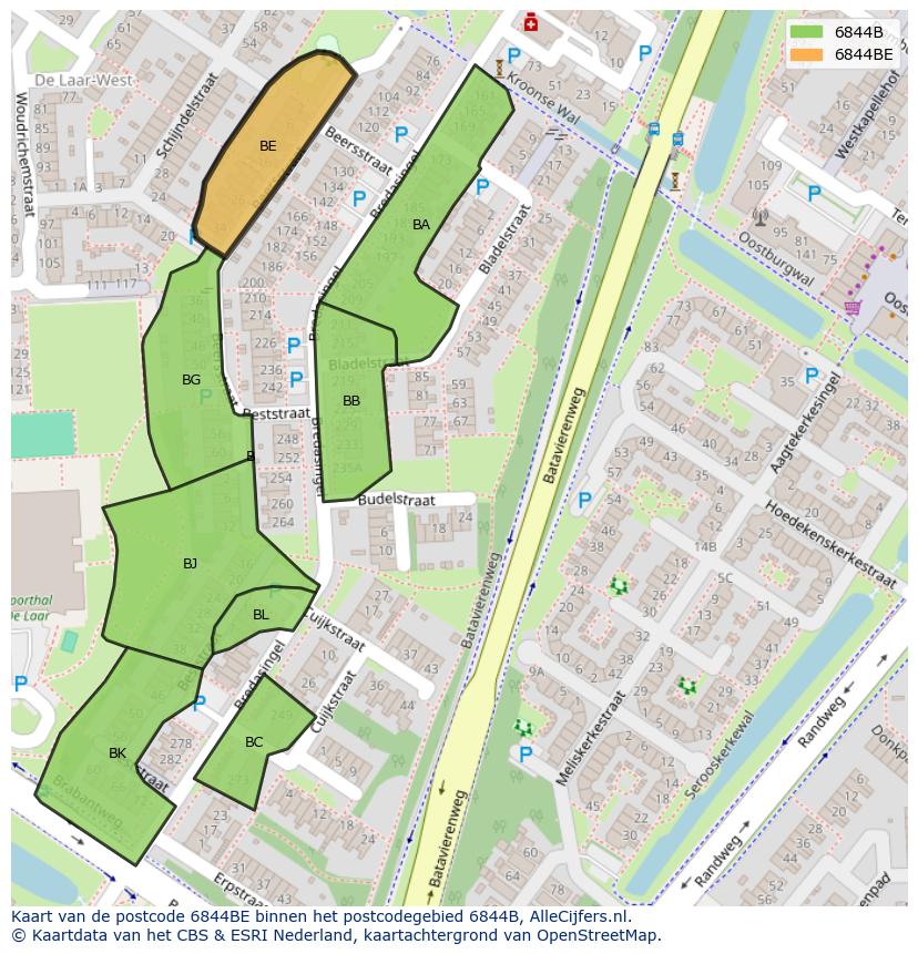 Afbeelding van het postcodegebied 6844 BE op de kaart.