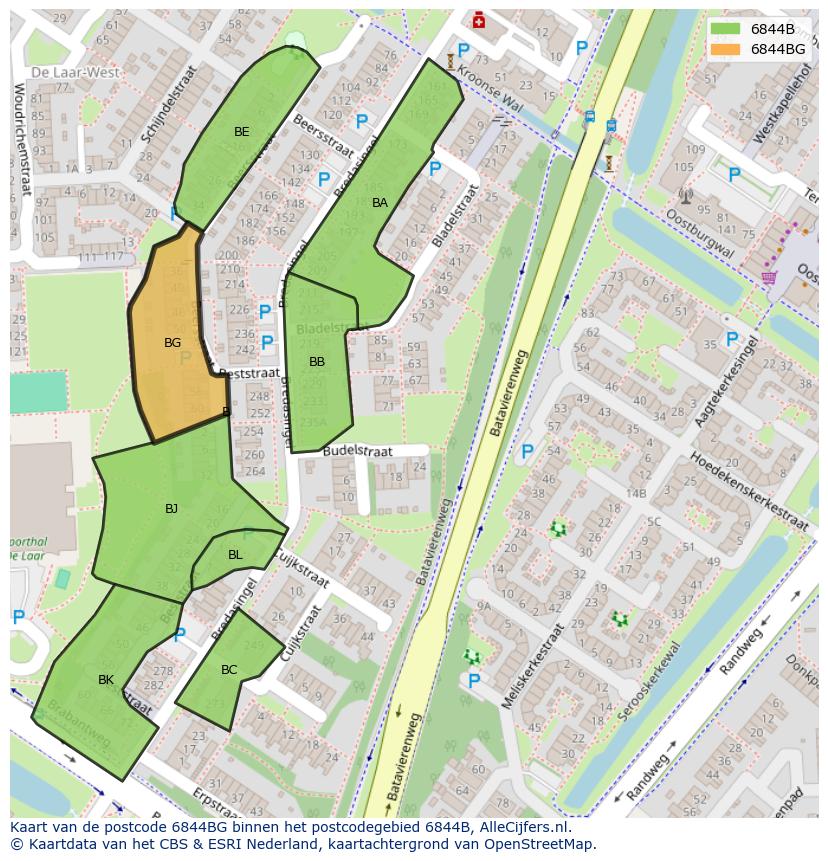 Afbeelding van het postcodegebied 6844 BG op de kaart.